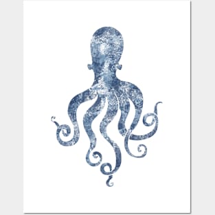 Sponge painted Indigo blue Octopus Posters and Art